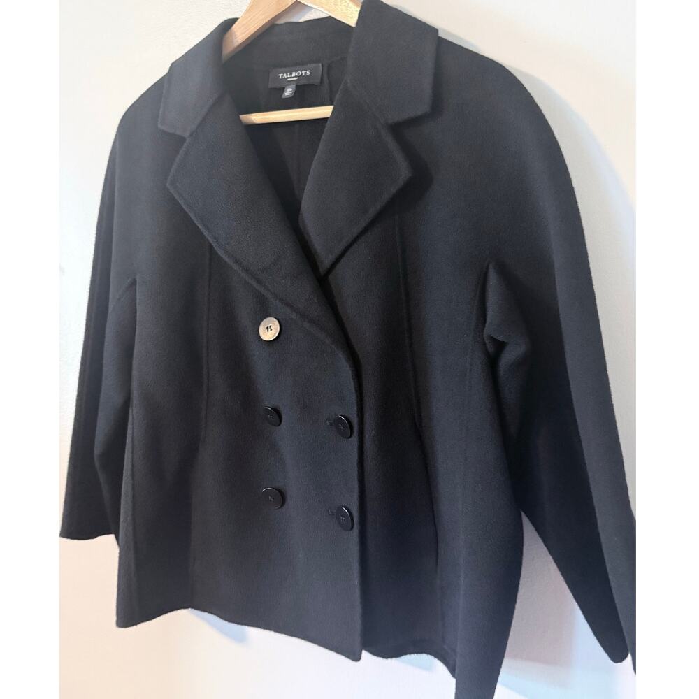 TALBOTS black wool blend double breasted 3/4 sleeve blazer jacket petite - Picture 2 of 10